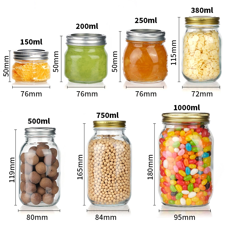 Top Quality Colored 150ml 750ml 1000ml Glass Mason Jar with Lids