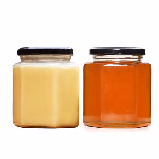 금속 뚜껑이 있는 도매 빈 육각형 730ml 500ml 250ml 200ml 잼 향미료 꿀 유리 항아리