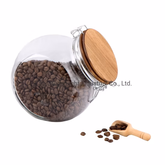 밀폐 유리병/유리 보관병/쿠키 유리병/음식병/아카시아 나무 뚜껑과 숟가락이 있는 유리 식품 용기