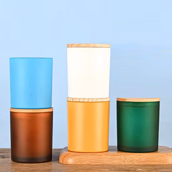 도매 6oz 8oz 315ml 라운드 유리 캔들 컵 유리 캔들 병 유리 캔들 컨테이너 유리 Canlde 항아리 캔들 만들기위한 대나무 뚜껑 씰링